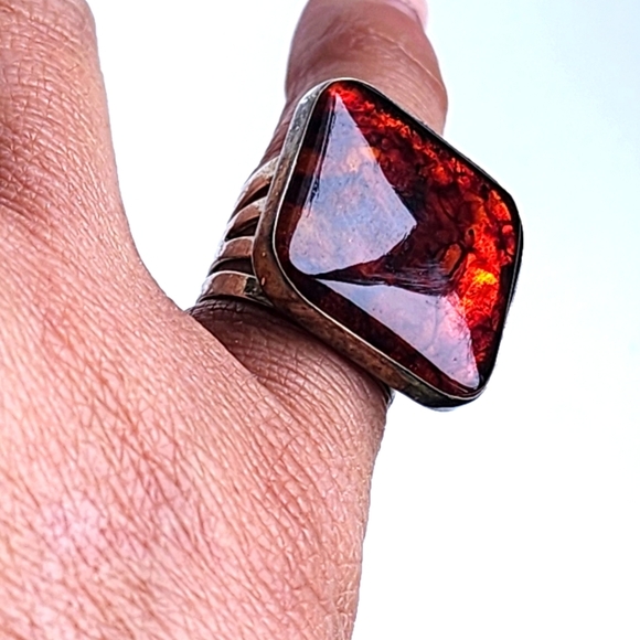 925 silver Ring With Ambar Square  Gemstone  Fits 6 - Picture 1 of 10